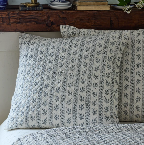 Indigo Floral Quilted Stripe Pillow Sham