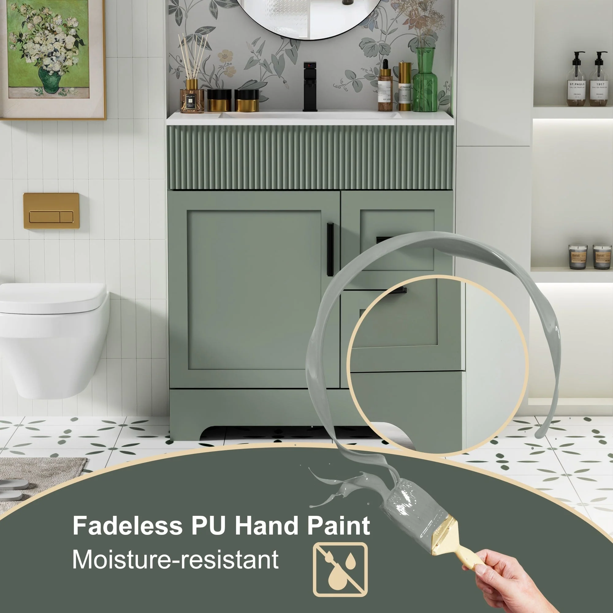 Wavy Line 30/36/48 Bathroom Vanity Set with Sink & Faucet