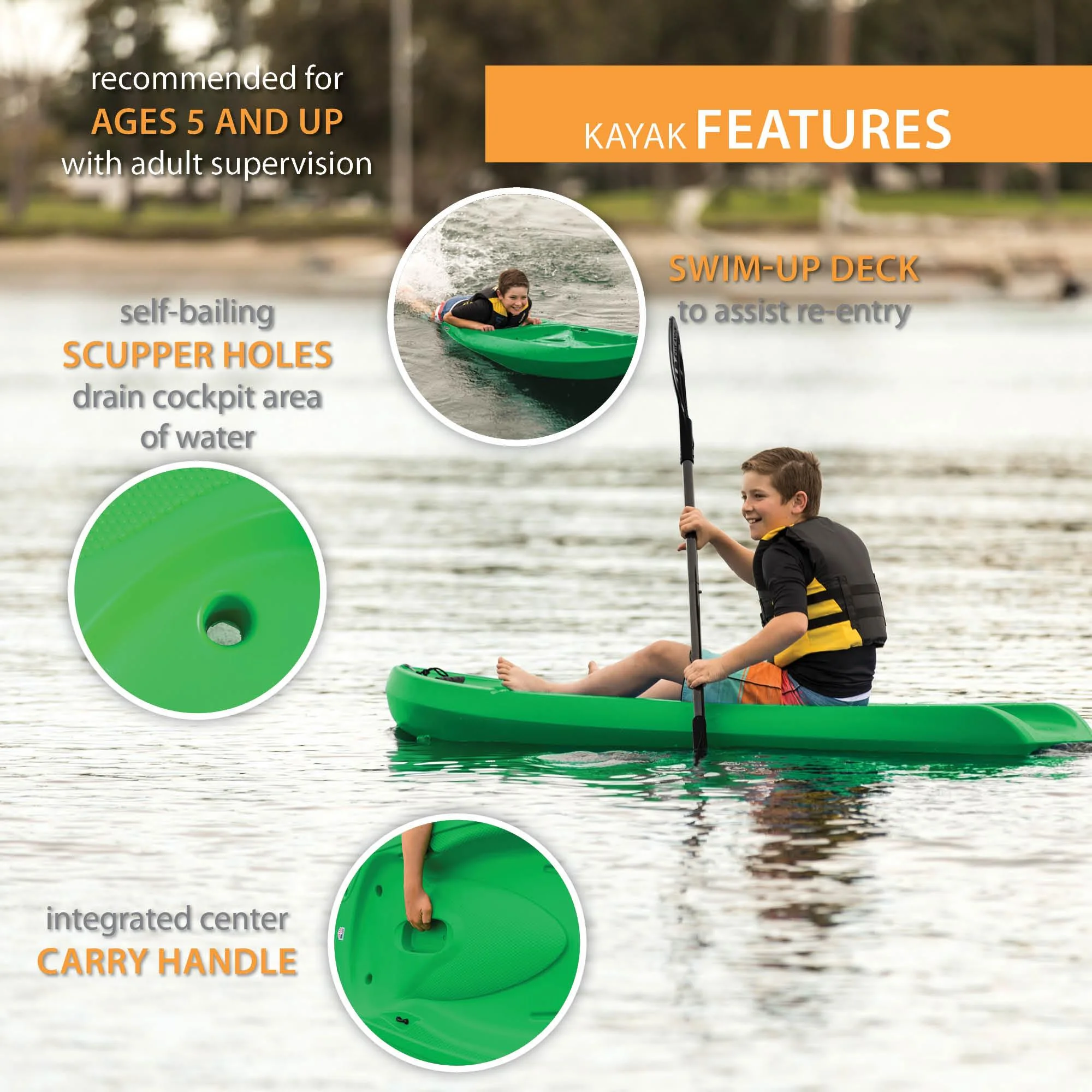 Lifetime Recruit 6.5 ft Youth Sit-on-Top Kayak, Lime Green (90765)