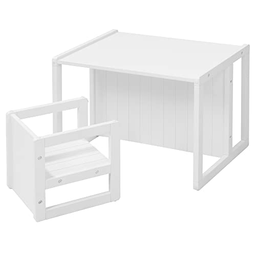 roba Set Tavolo   Sgabello per Bambini   Convertibile in Panca   Stile Country – Mobili per Bambini – 3 Altezze – Multifunzionale   Legno Laccato Bianco : Casa e cucina
