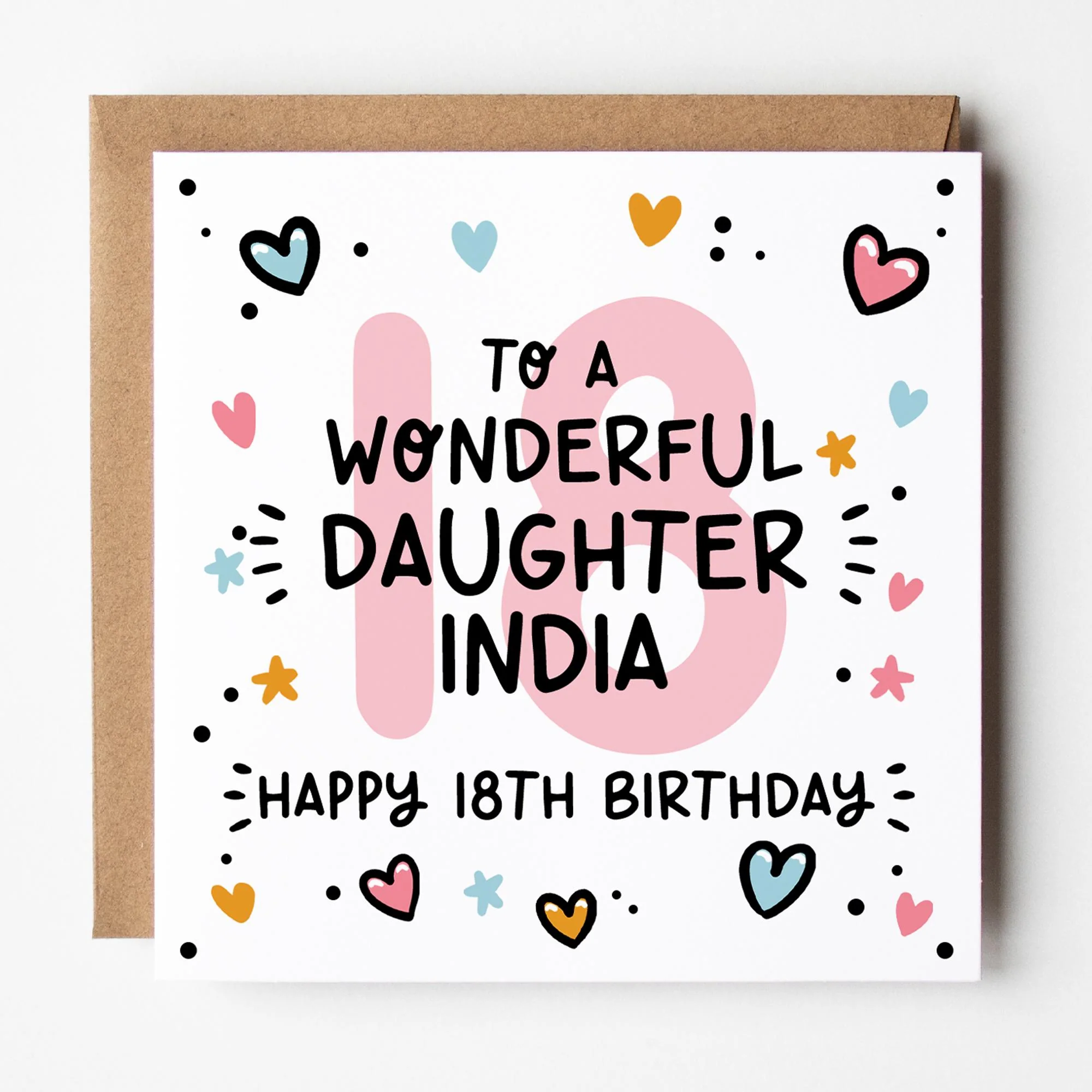 Personalised 18th Birthday Card for Daughter, with Kraft Envelope
