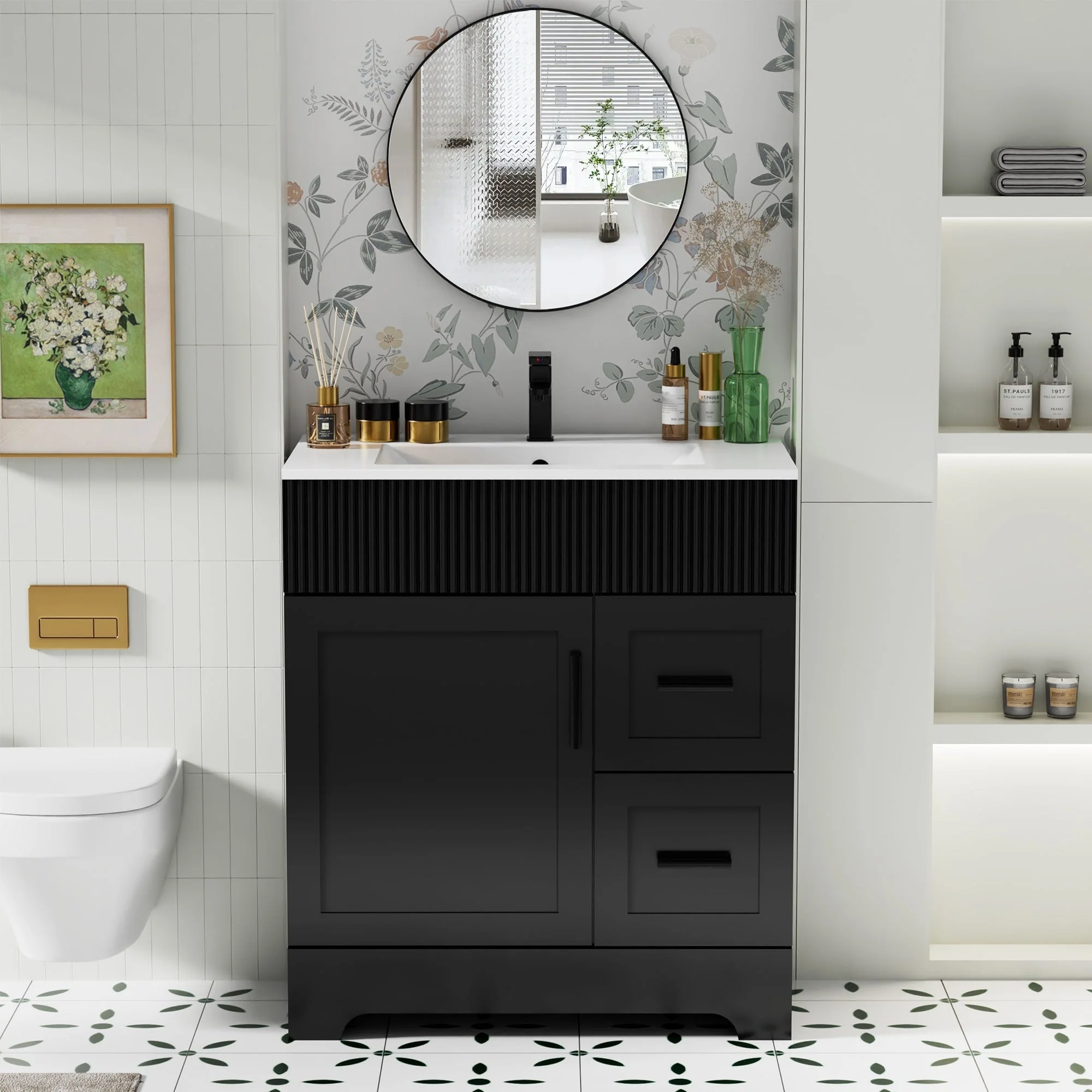 Wavy Line 30/36/48 Bathroom Vanity Set with Sink & Faucet