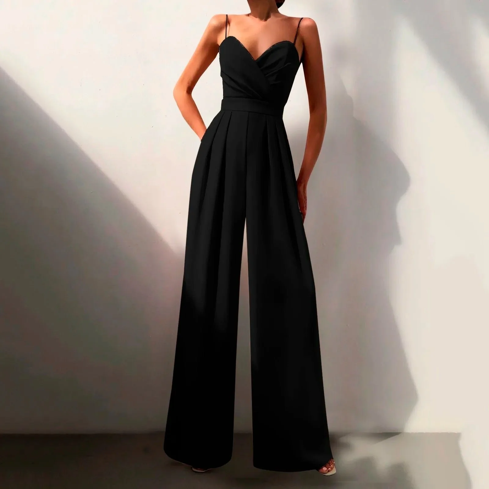 Womena??s Elegant Wide Leg Jumpsuit Sweetheart Neck Spaghetti Strap Style