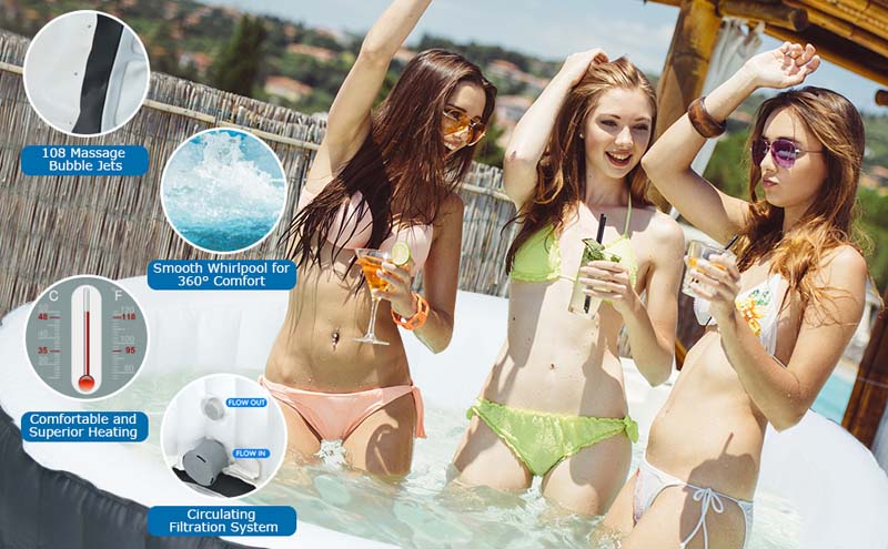 Eletriclife 4 Person Inflatable Hot Tub Spa with 108 Massage Bubble Jets