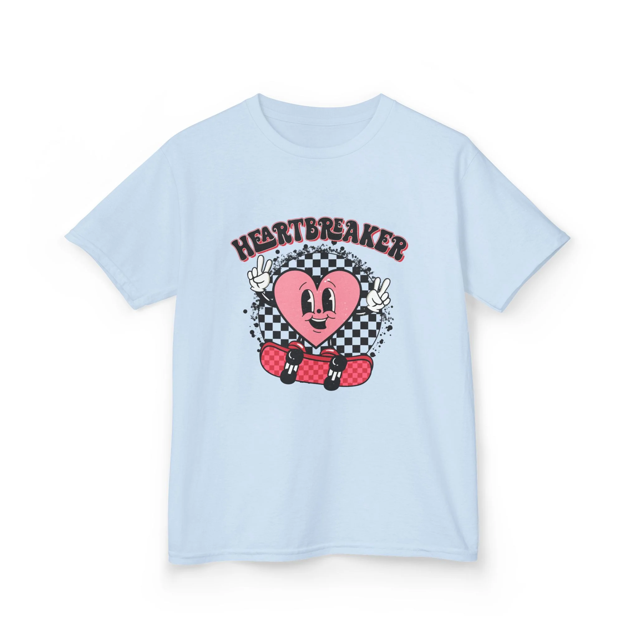 Heartbreaker Skateboard Kids Tee | Pink Heart Checkerboard