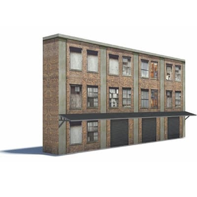 Background Tall Industrial Building (brown, 3 gray roller doors, 3 level)