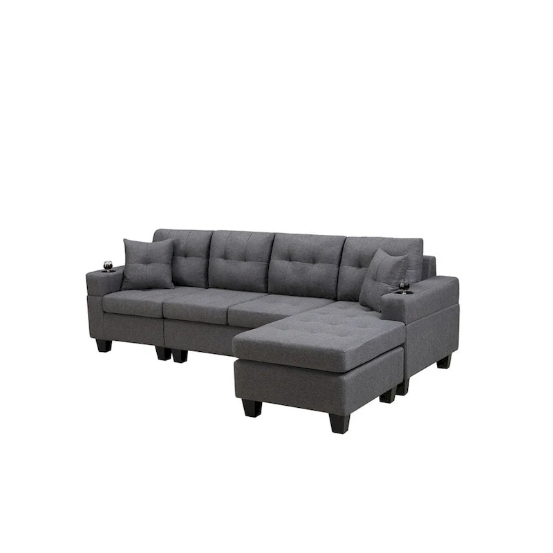 Sectional Sofa Living Room with L Shape Chaise Lounge and cup holder