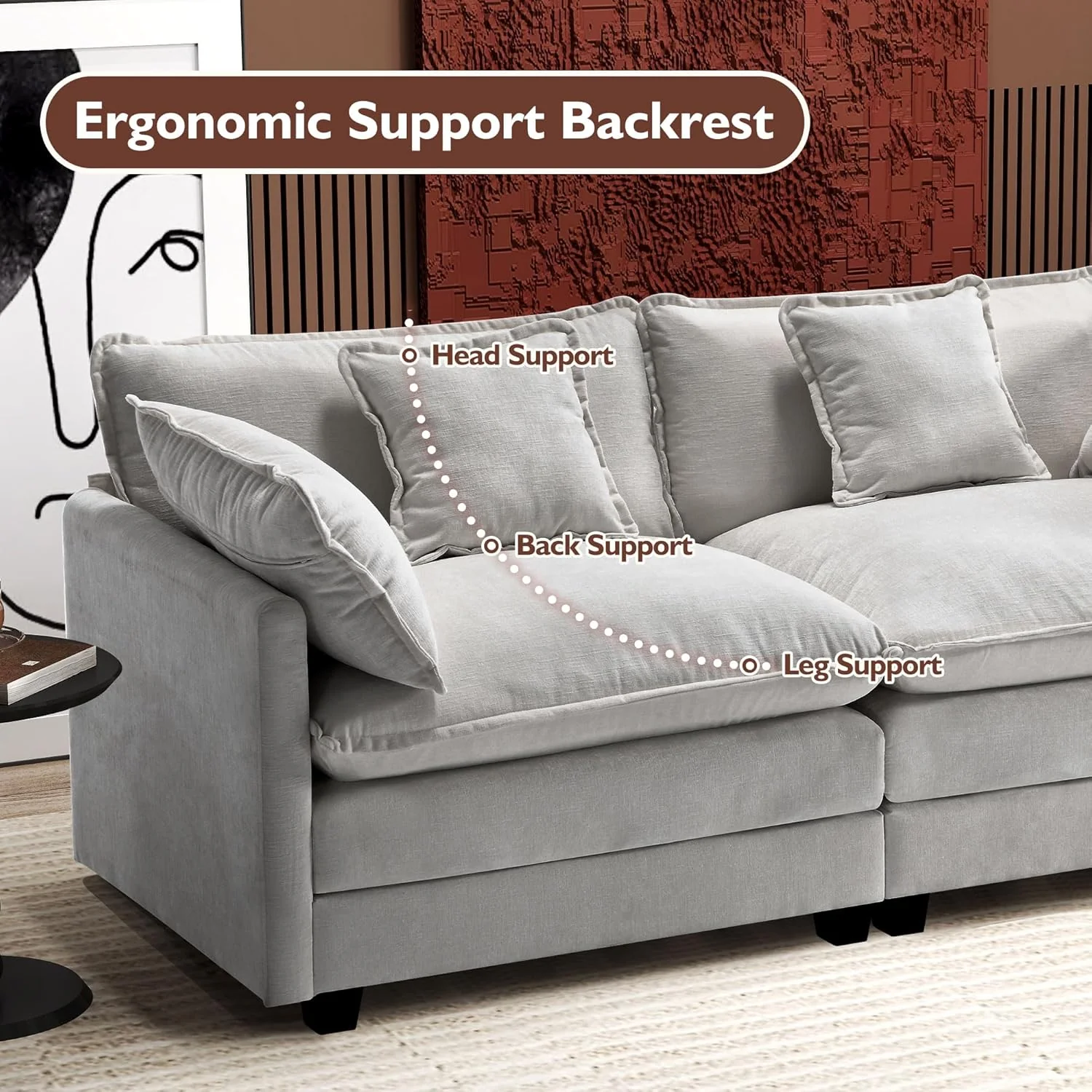 111.4 Inch L-Shaped Modern Sofa Modular Cloud Sofa Ottoman 4-Seater Chenille Deep Seat Sofa