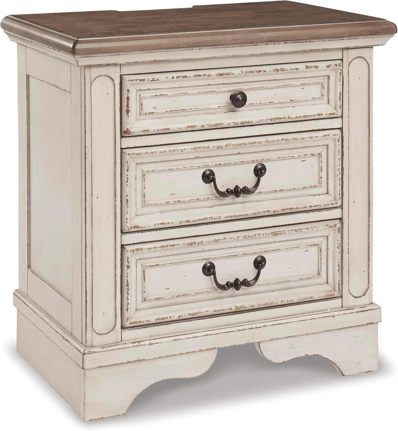 Signature Design by Ashley Realyn French Country 3 Drawer Nightstand with Electrical Outlets & USB Ports, 27.75