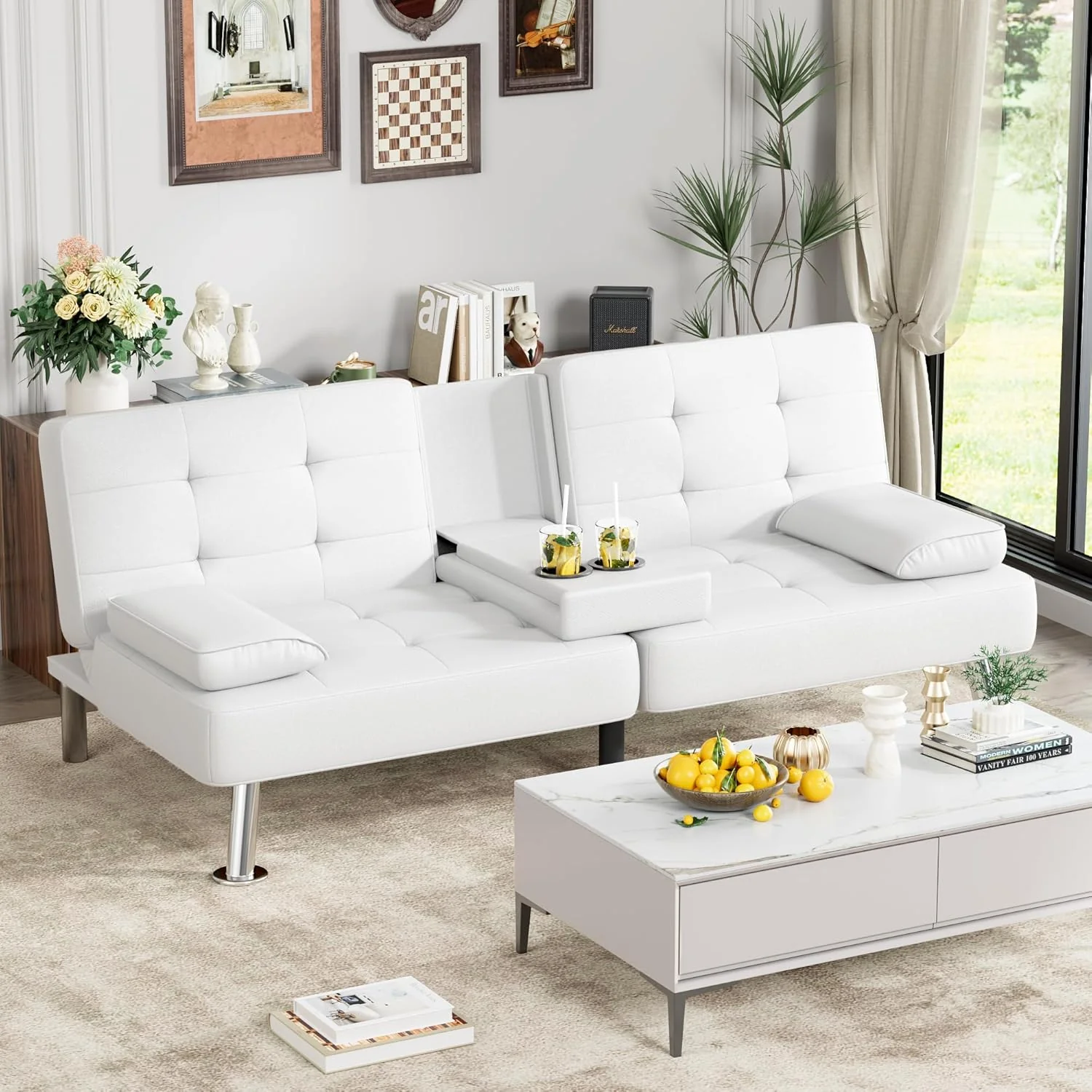 Homall Futon Sofa Bed Leather Futon Couch Removable Armrests Adjustable Recliner Sofa Bed