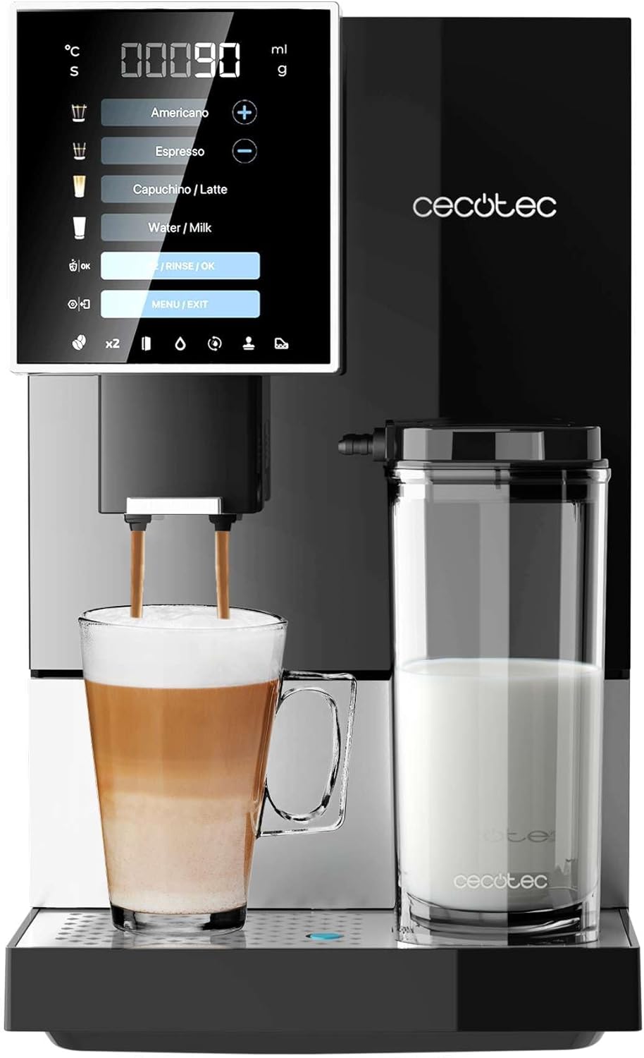 Cecotec Macchina da Caffè Superautomatica Cremmaet Compactccino Black Silver, 19 bar, Serbatoio Latte, Sistema Thermoblock, 5 Livelli di Macinatura, Serbatoio Caffè 150g