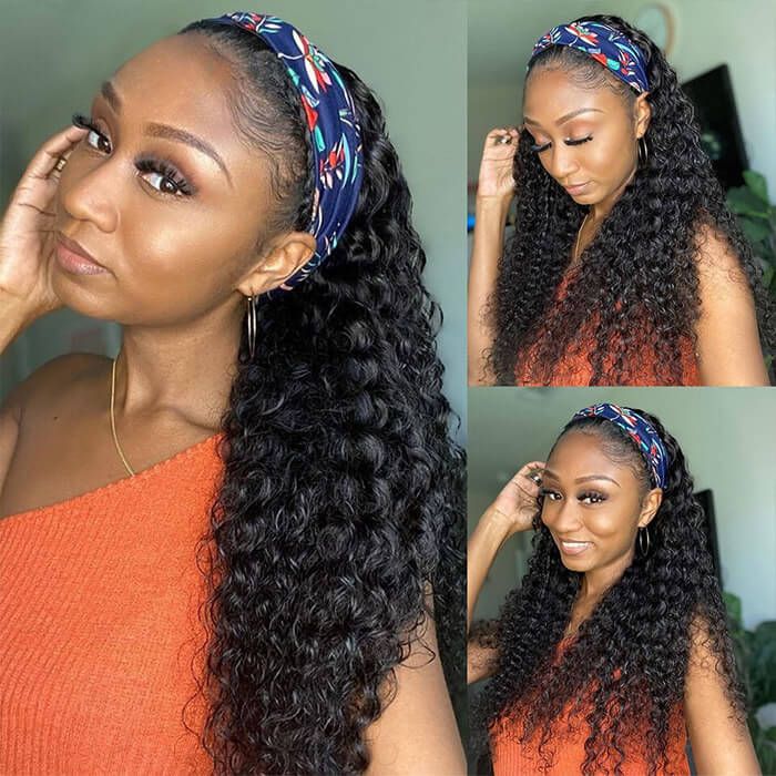 Deep Wave Affordable Headband Wig Human Hair Wigs