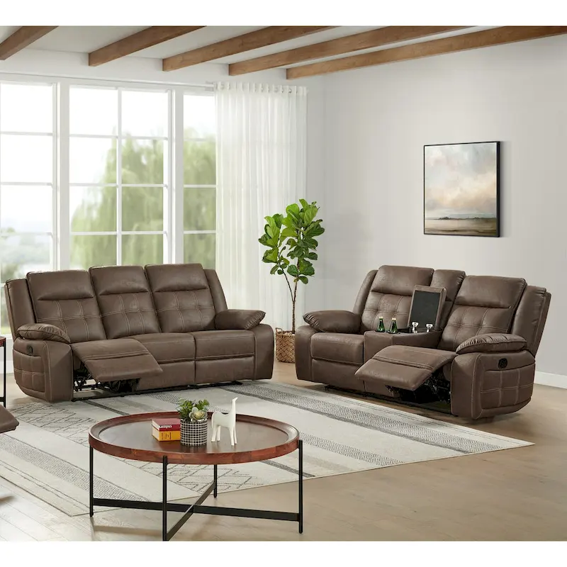 Roundhill Furniture Lesley 2-Piece Living Room Reclining Set, Brown