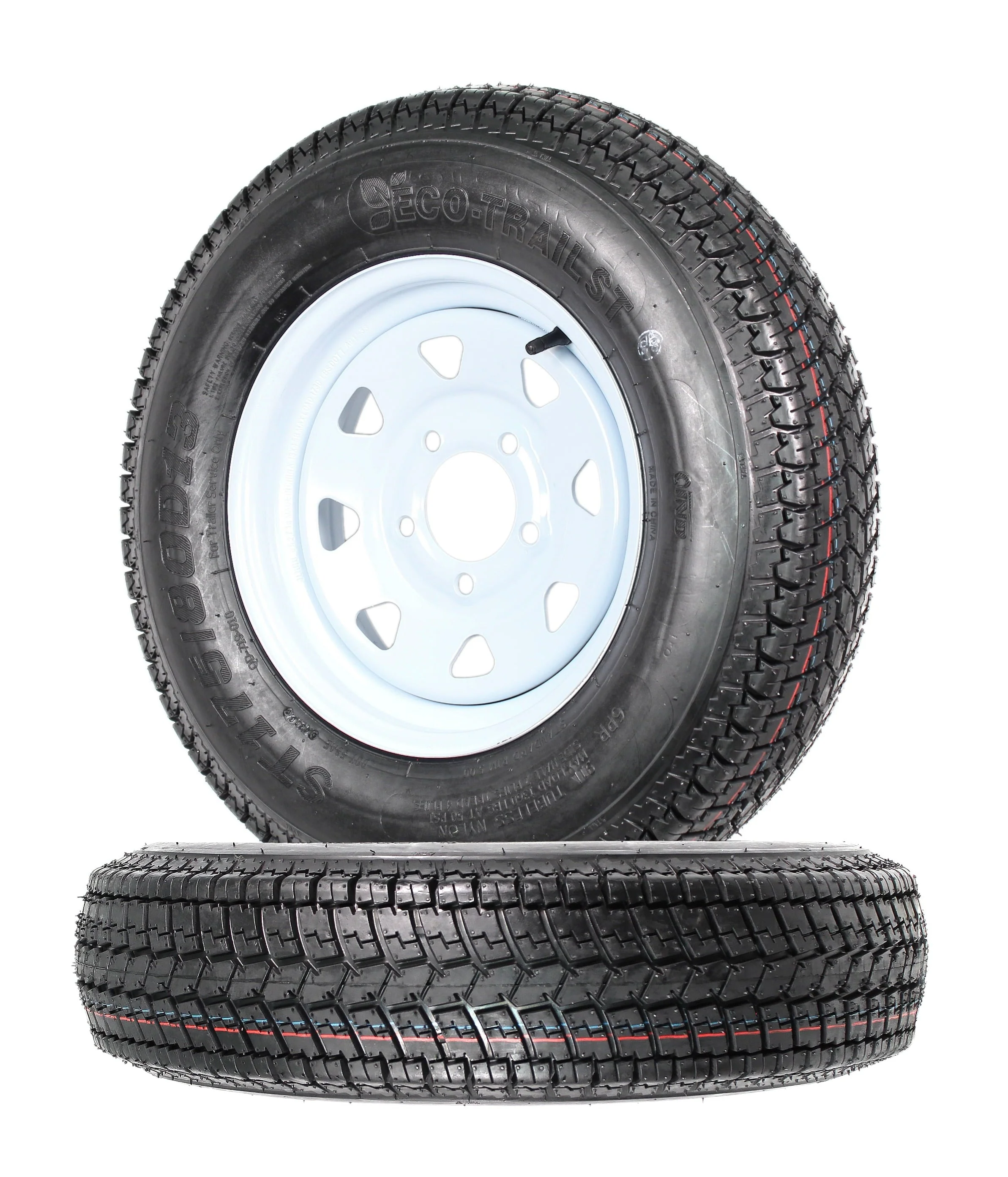 2-pack trailer tires and rims ST175/80D13 175/80 13 B78-13 LRC 5-hole white spoked wheel