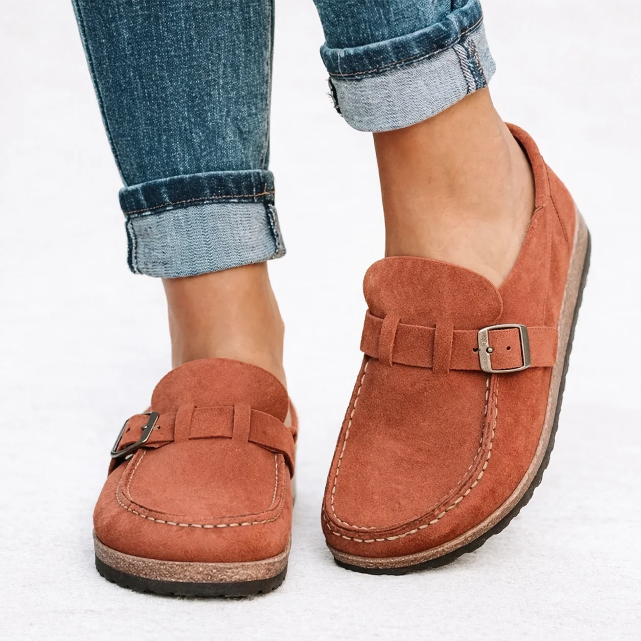 Women��s Slip-On Loafers Soft Suede with Elegant Buckle Detail