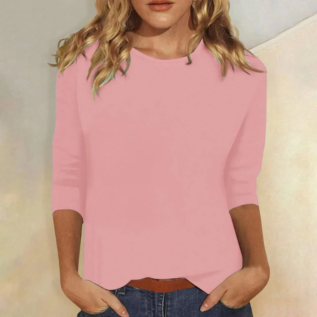 Women��s Relaxed Fit Crew Neck Top with 3/4 Sleeves