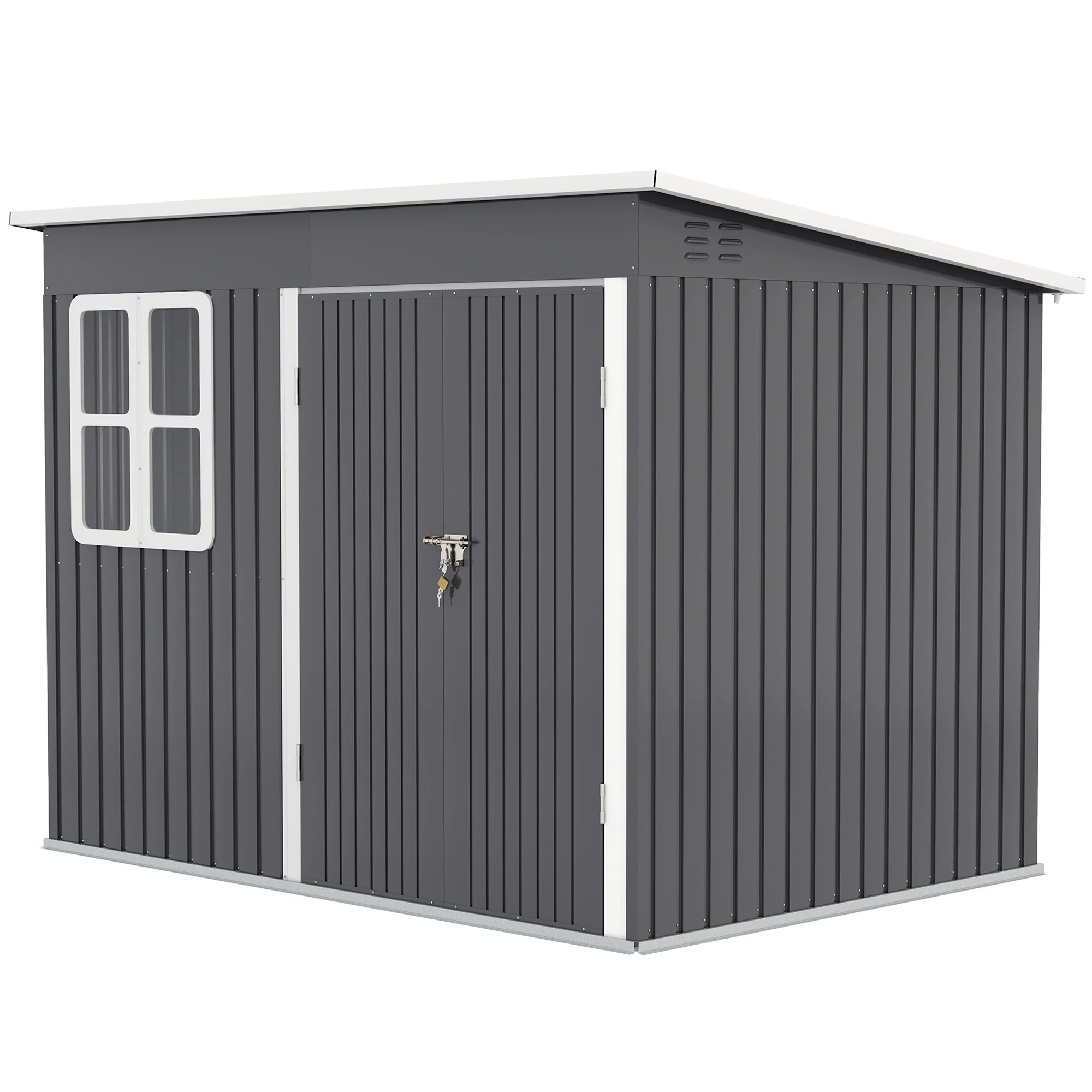 Outsunny Metalen Tuinschuur voor Opslag van Tuingereedschap, met Venster, Brede Deur, 260 x 177 x 190 cm, Donkergrijs