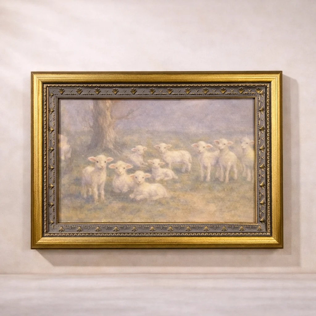 Meadow Lamb | Antique Inspired Brass Mould Framed Art