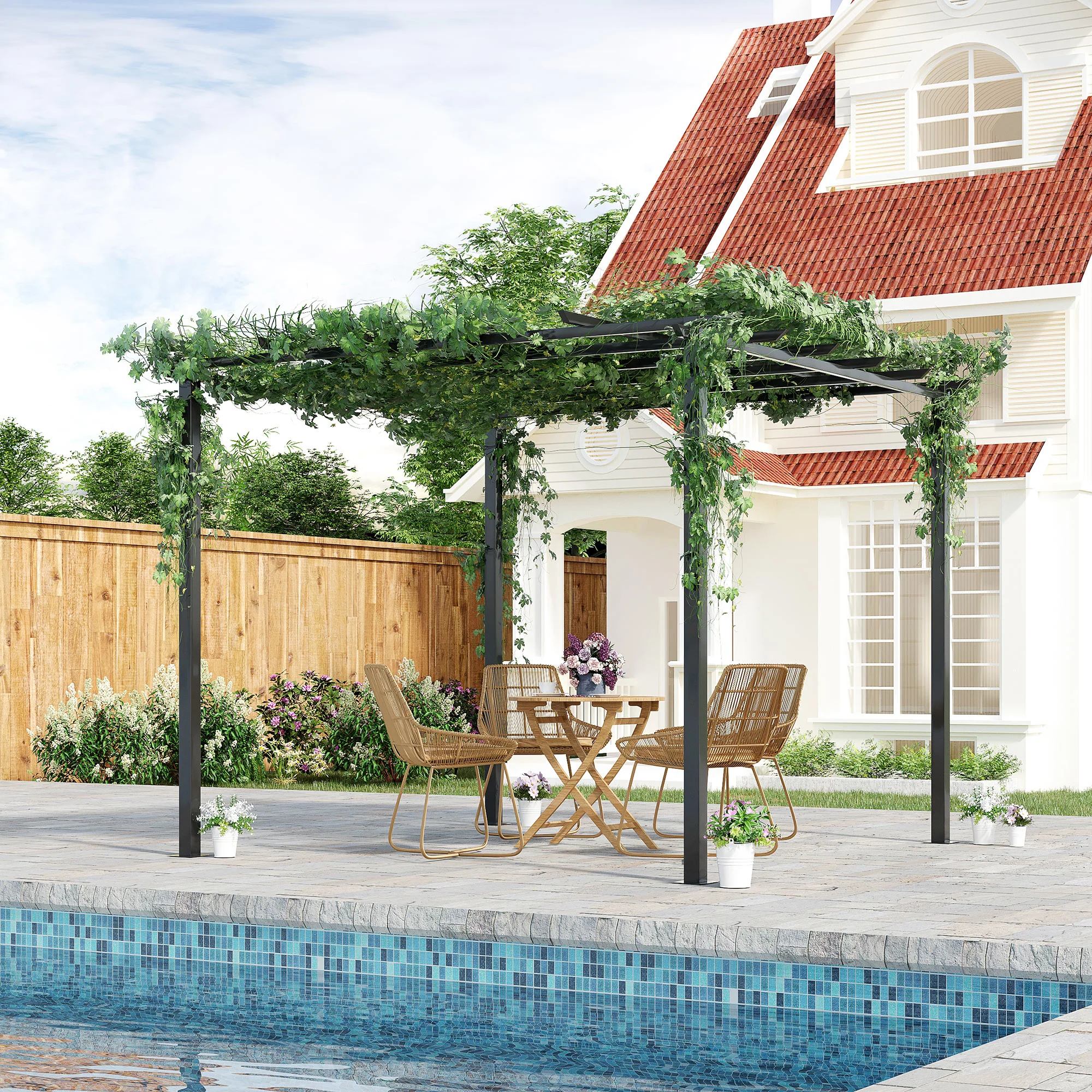 Outsunny Tuinpaviljoen 3x3, Rozenpaviljoen Buiten, weerbestendig