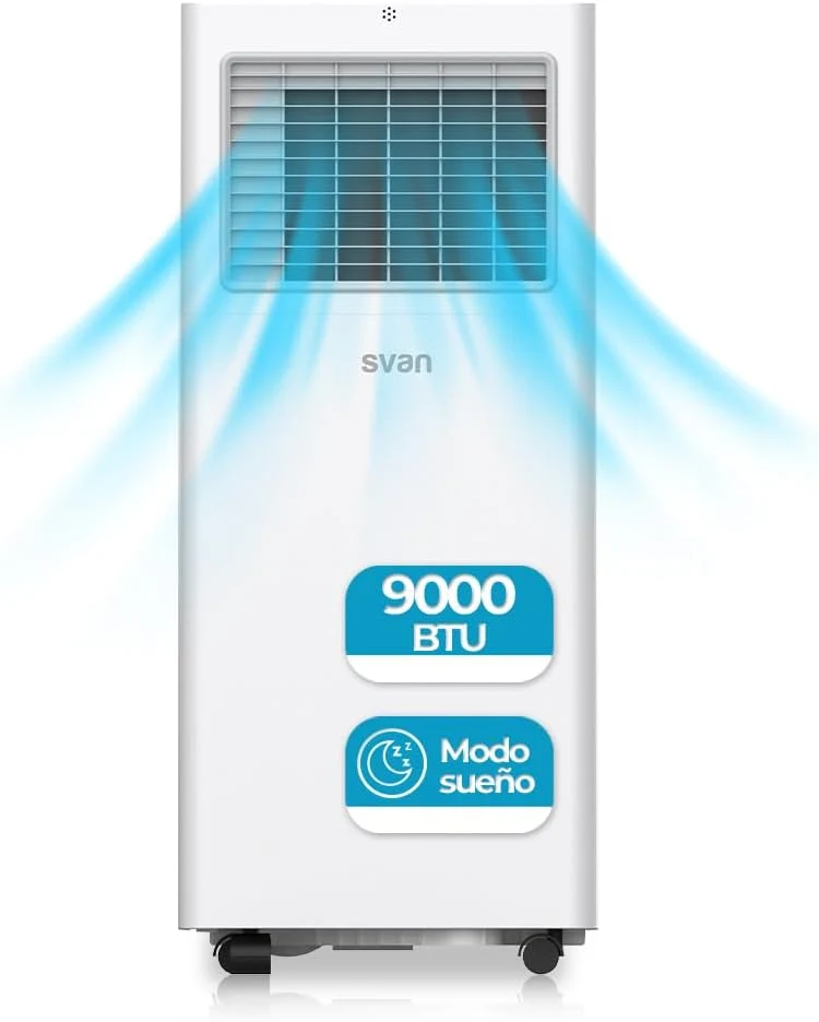 Svan Aire Acondicionado Portátil, 9000 BTU. SAAP900F. Solo frío, Display LED Táctil, Temporizador, Mando a Distancia, Kit instalación ventana incluido, Clasificación Energética A