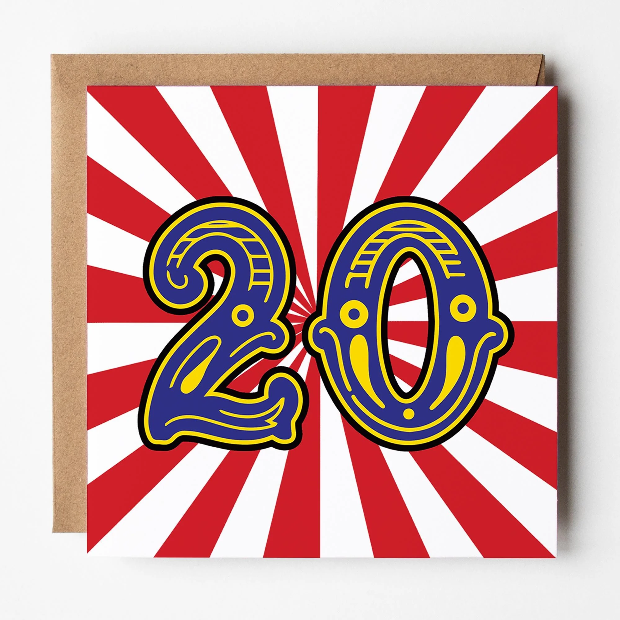 20th Birthday Card: Circus Theme with Kraft envelope
