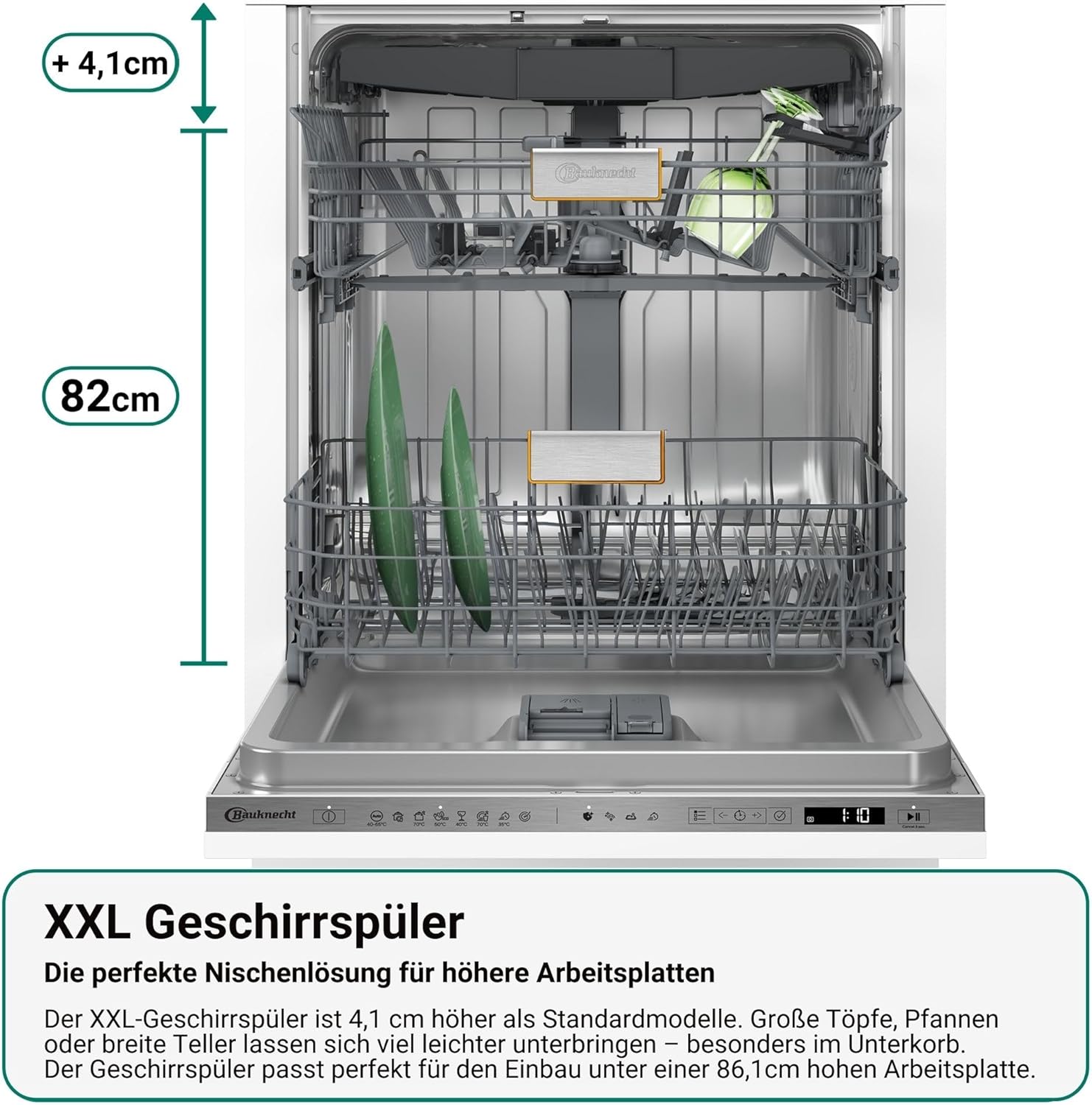 Bauknecht BKKR IAXL Vollintegrierbarer XXL-Geschirrspüler mit SlidingDoor 60 cm/Edelstahl/15 Maßgedecke/7 Standardprogramme + 1 Sensorprogramm/SteamShine/HygieneCare/Besteckschublade/Vollwasserschutz