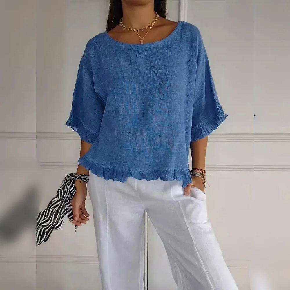 Women��s Relaxed-Fit Blouse Lightweight Linen-Look Summer Style