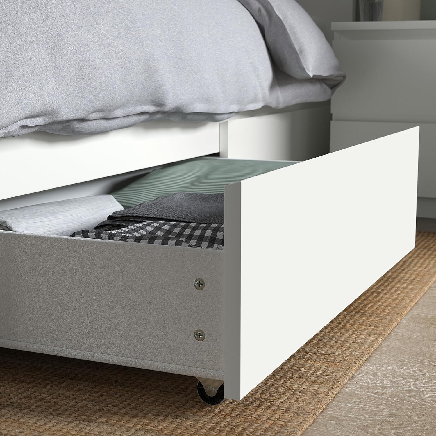 IKEA MALM Bettgestell, hoch, mit 2 Aufbewahrungsboxen, 140 x 200 cm, Weiß/Luröy