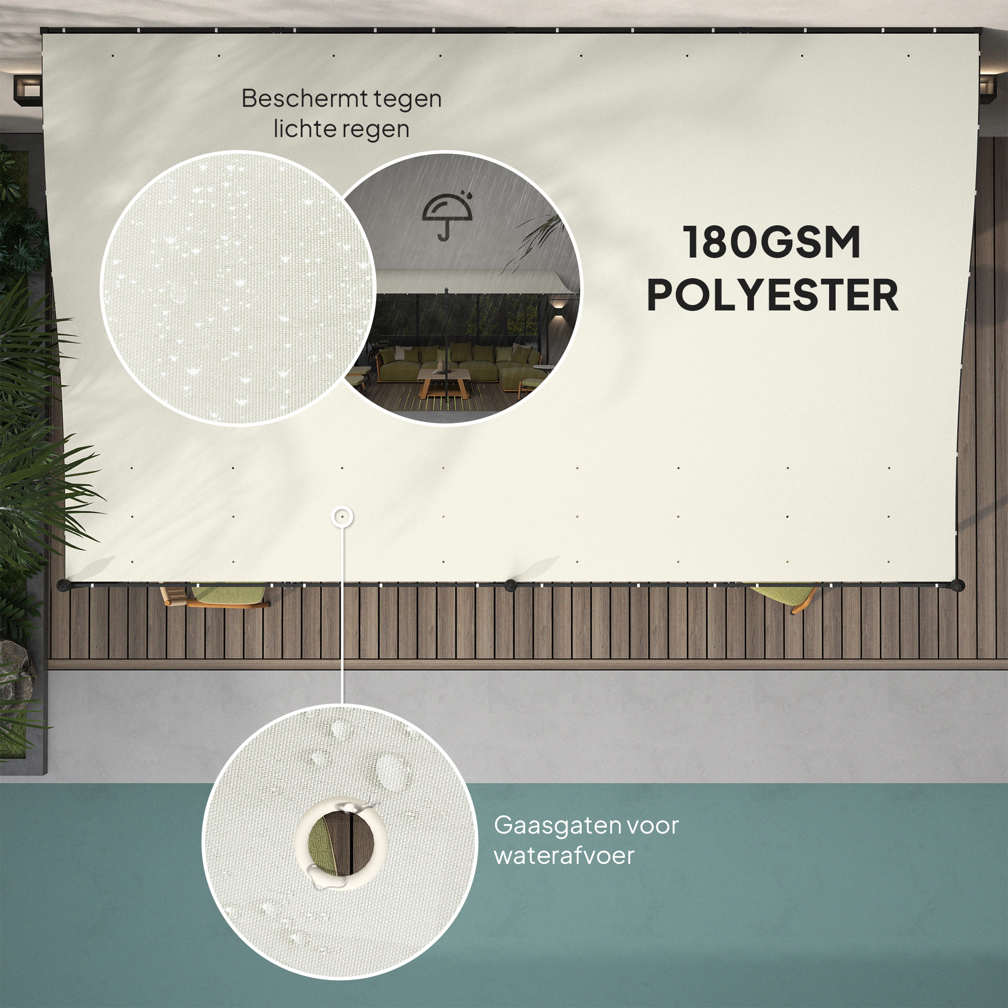 Outsunny 3 x 5 m Pergola, Flexibel Tuindak met Waterdichte Zeil en Metalen Frame, Schaduwplek, Crèmewit