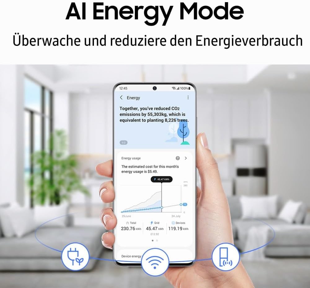 Samsung Kühl-Gefrier-Kombination, Kühlschrank mit Gefrierfach, 185 cm, 341 l Gesamtvolumen, 114 l Gefrierteil, AI Energy Mode, Wasserspender, Edelstahl-Look, RL34C652CSA/EG