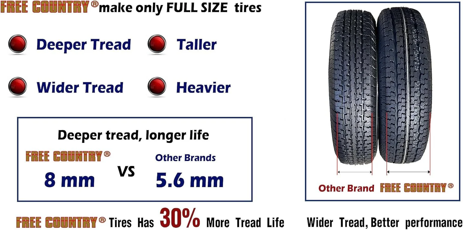 Set of 4 heavy-duty trailer tires ST205/75R15 205 75 15 10-ply, load class E, steel-belted radial tires with abrasion protection
