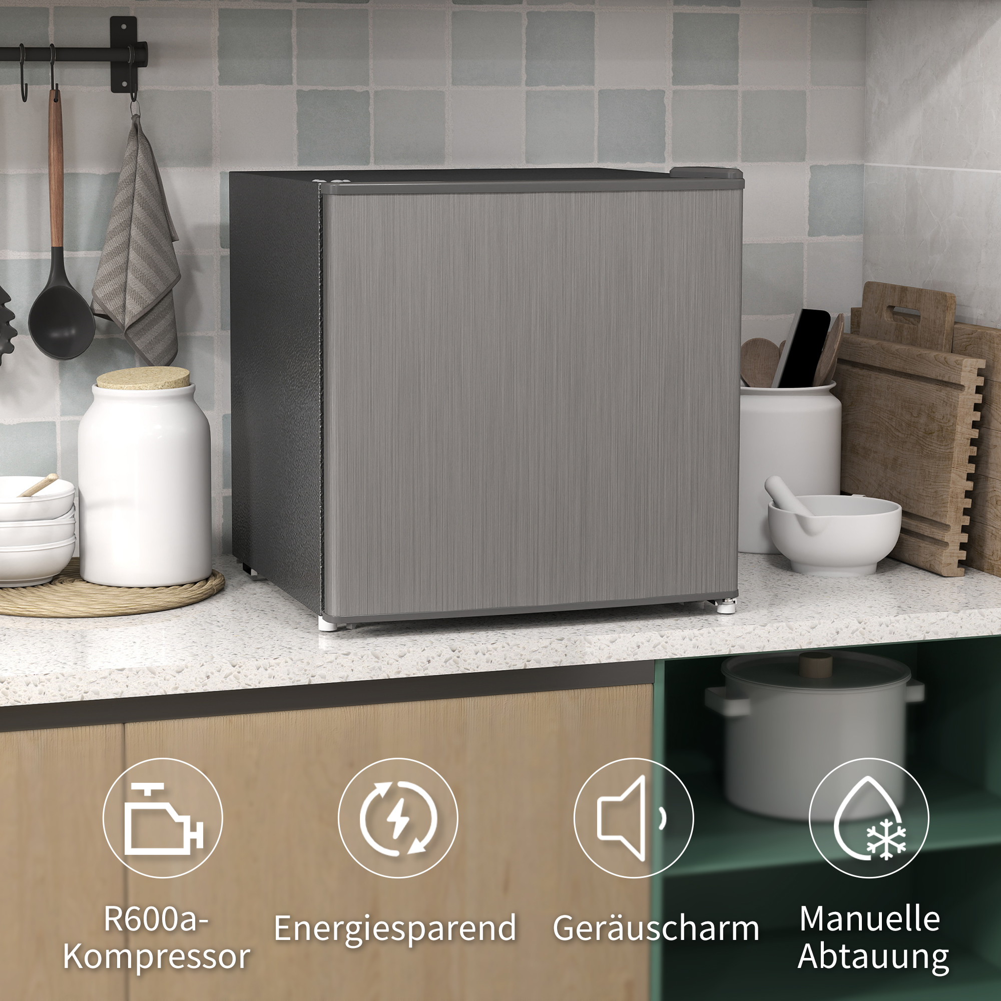 HOMCOM Mini-Vriezer 35 L, Electrische Vriesbox, Vrijstaand 161W, Mini Diepvrieskist 47 x 44,2 x 48,8 cm, Grijs