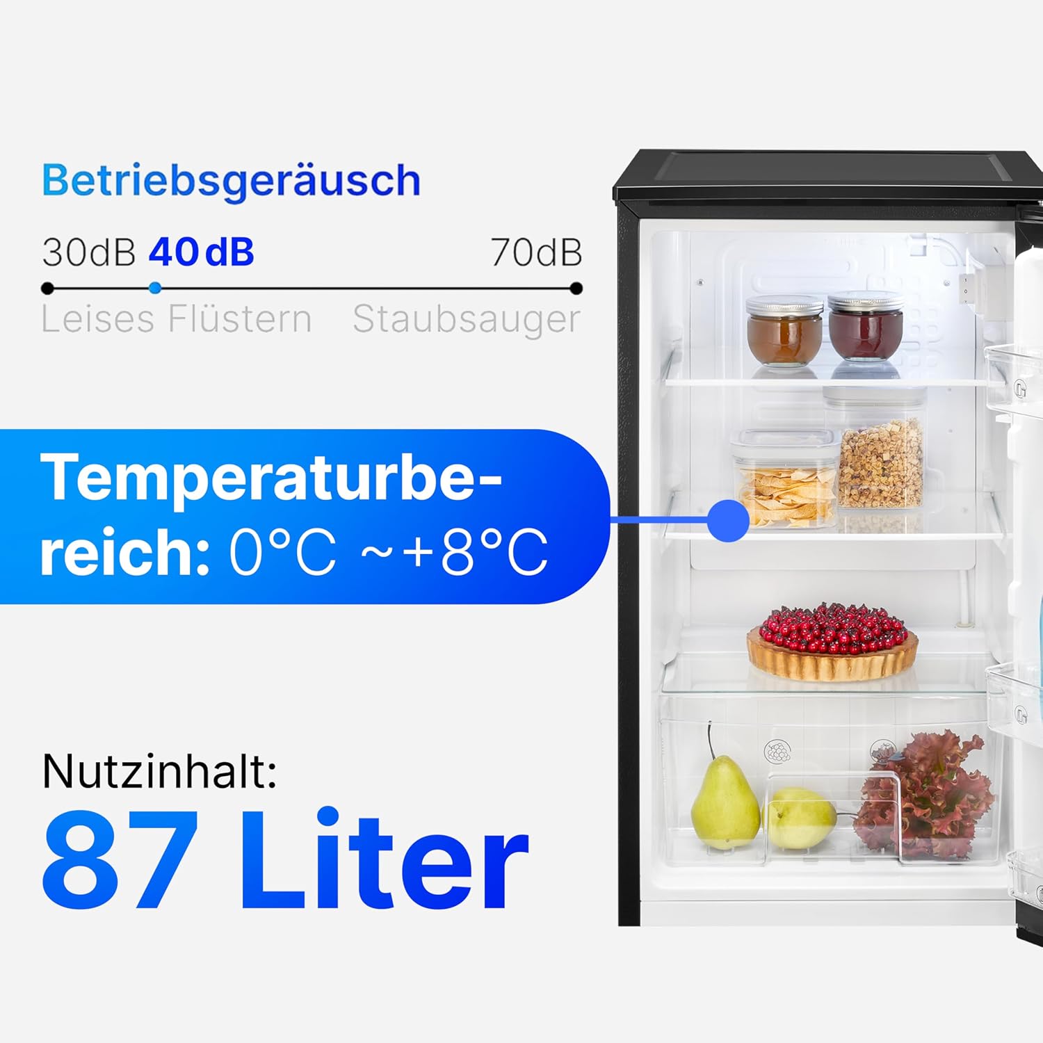 Bomann® Kühlschrank ohne Gefrierfach | 87L | energieeffizient, leise & kompakt | 0°C-8°C, stufenlos regelbar | 3 Ablagen & Gemüsefach | Türanschlag wechselbar | Standardkühlschrank | VS 7255 schwarz