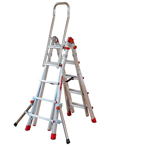 SUPER TELES   Scala telescopica professionale in alluminio (5   5 gradini) con bracciolo e stabilizzatori : Amazon.it: Fai da te