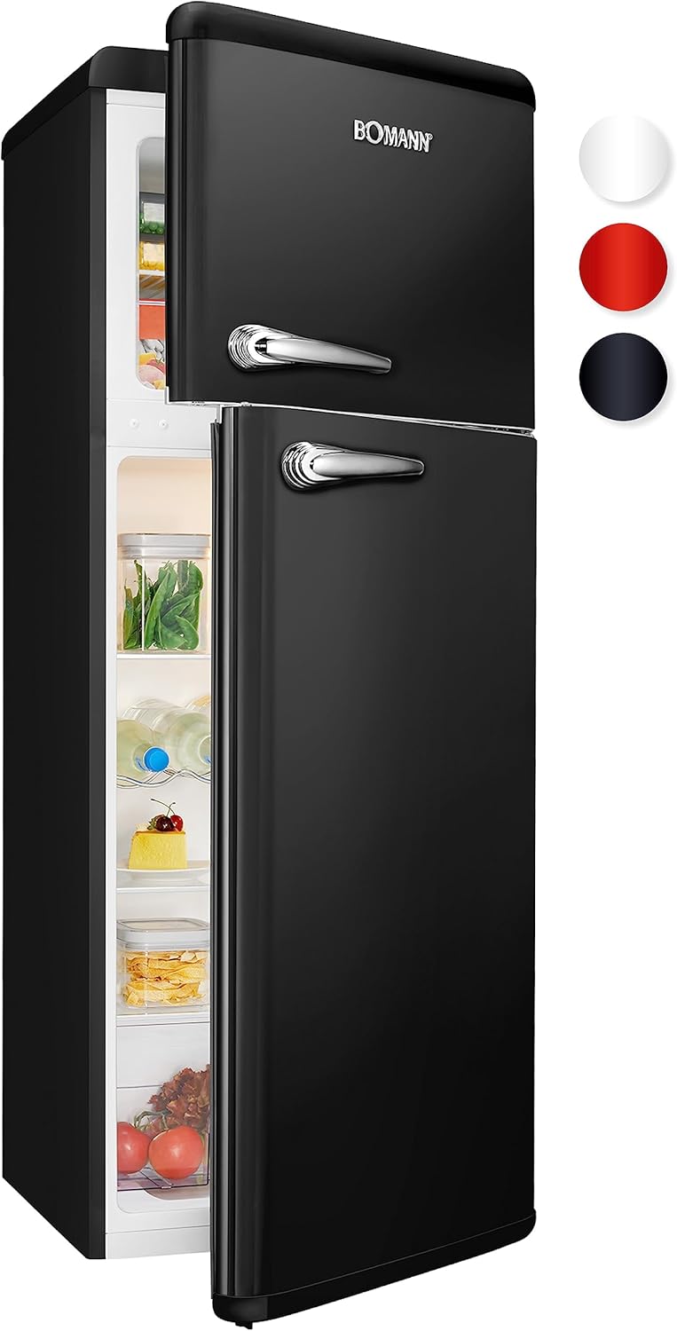 Bomann® Retro Kühlschrank mit Gefrierfach | Energieklasse E | 147cm | 4 Sterne Gefrierfach | Kühl Gefrierkombination leise | 3 Ablagen | 208L Kühlgefrierkombi | DTR 353.1 schwarz