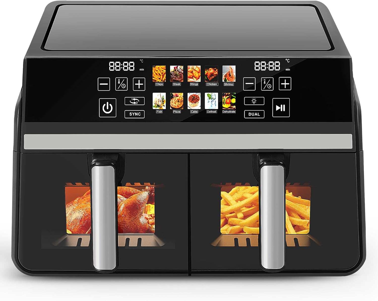 Citybee Friggitrice Ad Aria 10L XXL A Doppio Cestello (5L+5L) Con Finestra, Dual Zone, 2 Zone Di Cottura, SYNC & DUAL, 2200W Touchscreen, Timer Fino A 24h, Componenti Lavabili In Lavastoviglie