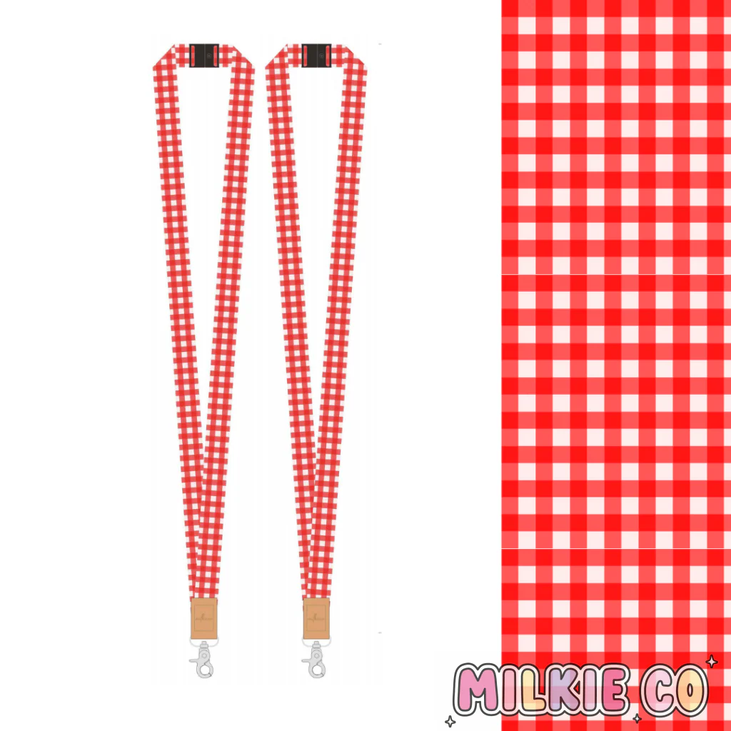 Red Gingham Fabric Lanyard