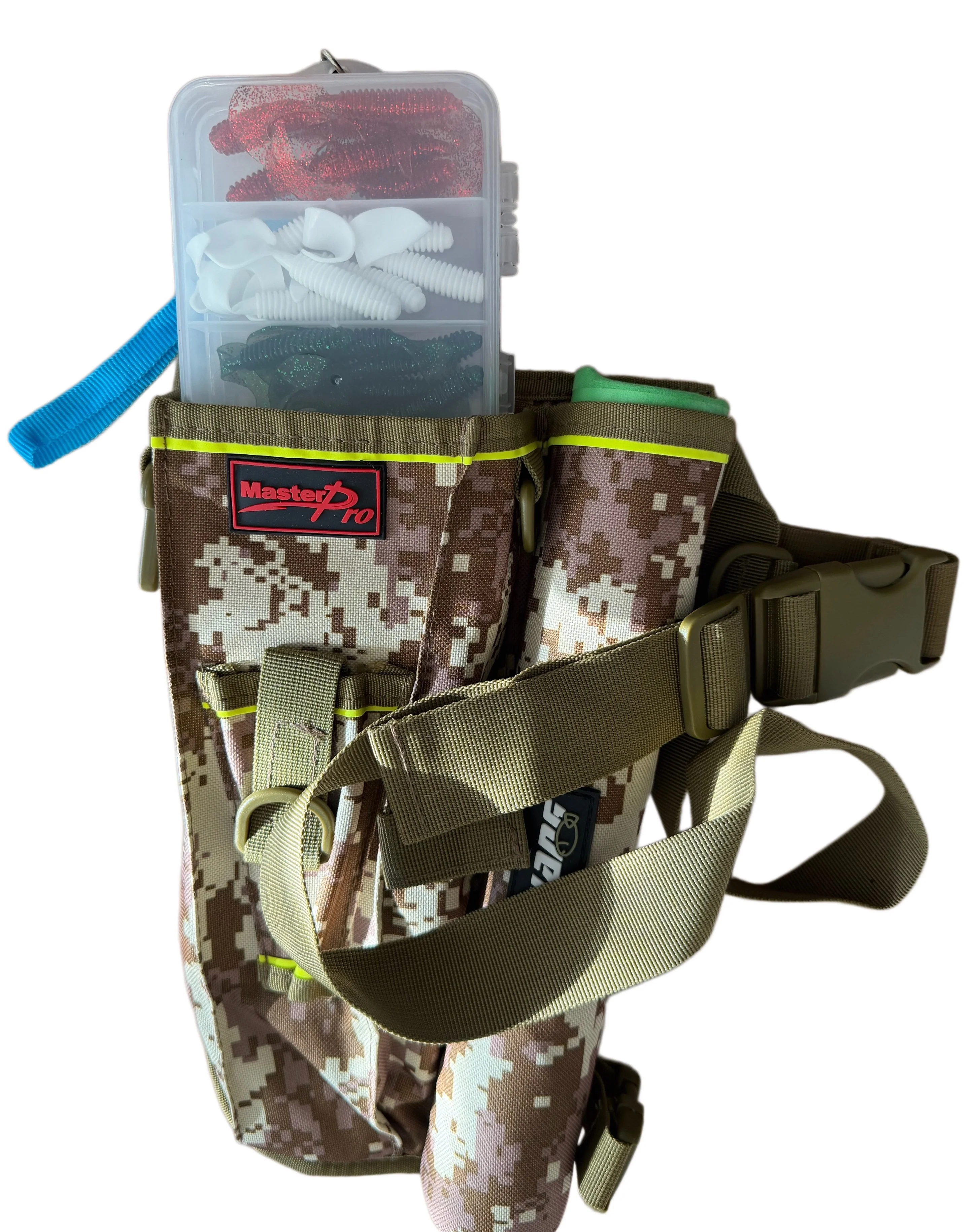 Fishing Rod Holder Waist Belt Bag + BONUS 50pcs Soft Plastics & Jigheads | Portable Fishing Kit | Built for Aussie Waters