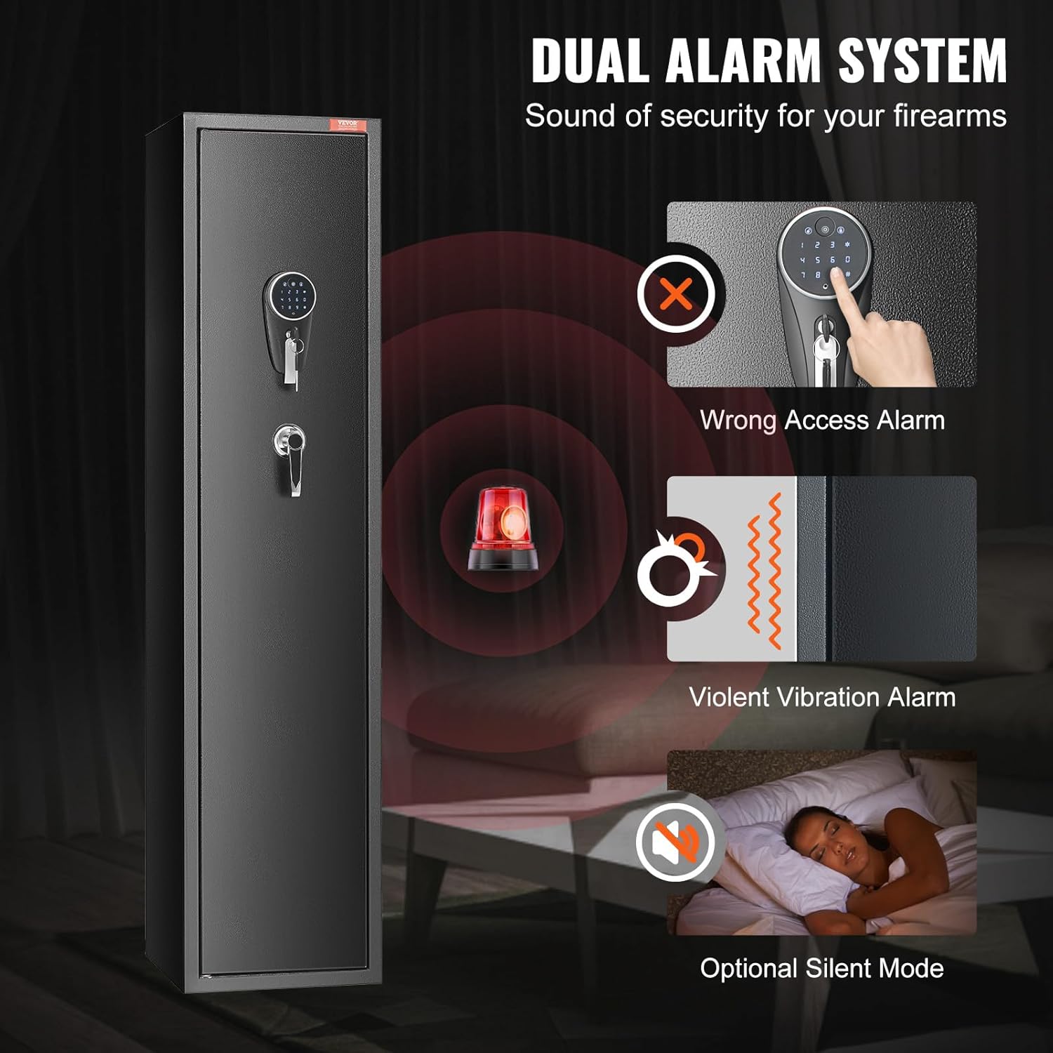 VEVOR Armoire à 5 fusils, coffre-fort pour fusils avec serrure et clavier numérique, rangement pour fusils avec casier de rangement intégré, étagère amovible pour arme longue et pistolet domestiques