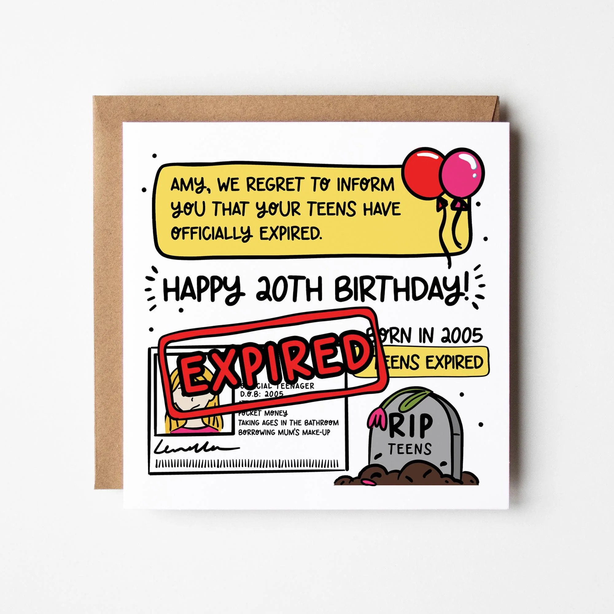 20th Birthday Card for Her a?�� Personalised 20th Birthday Card a?�� Daughter a?�� Sister a?�� Niece a?�� Cousin a?�� Friend a?�� Funny Teens Expired 20th Card