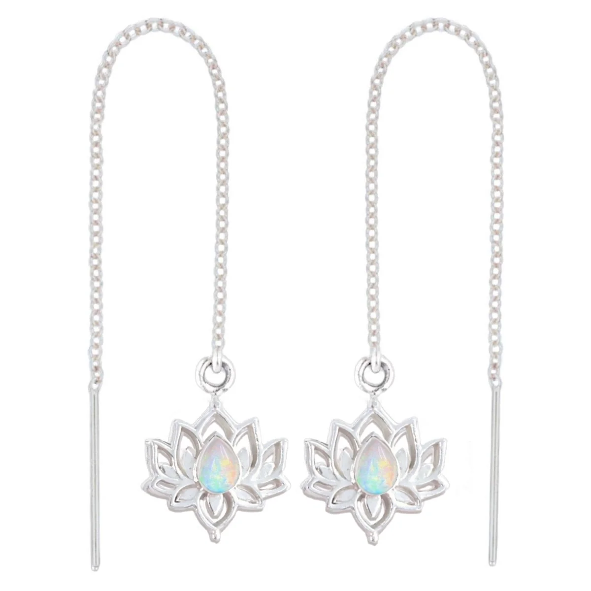 Opulent Lotus Flower Threader Style Opal Earrings