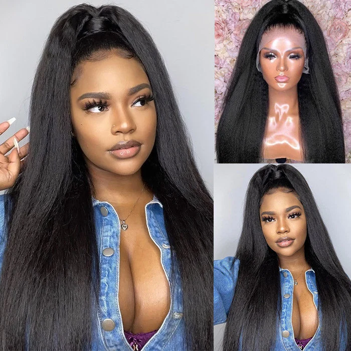 Realistic 13x6 HD Transparent Lace Wig Kinky Straight Undetectable Hair Wig Glueless