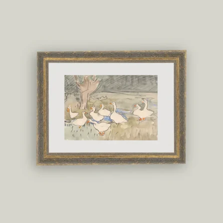 Geese Pond Framed Antique Inspired Art