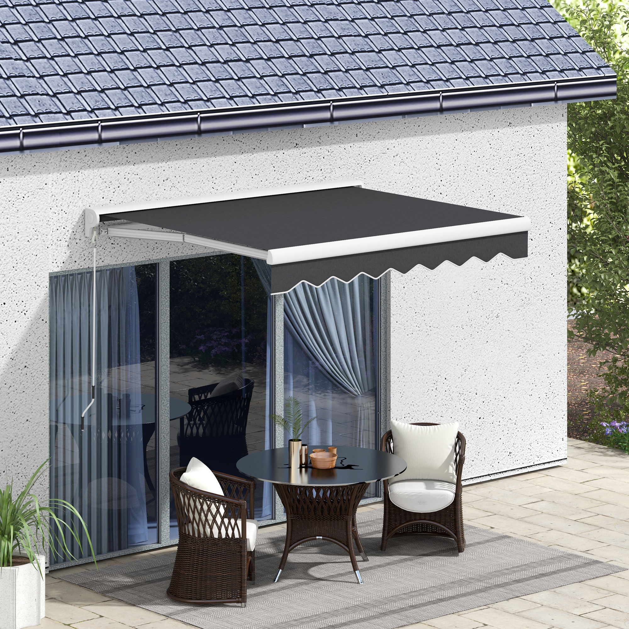 Aluminium Markies, Uitschuifbare Markies 2.5x2m, Elektrisch Met Afstandsbediening, Aluminium Frame, Grijs