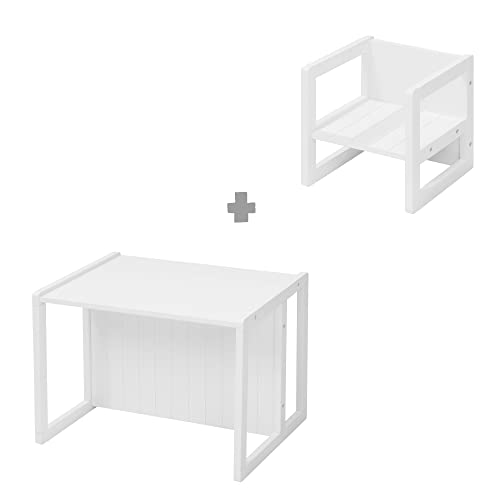 roba Set Tavolo   Sgabello per Bambini   Convertibile in Panca   Stile Country – Mobili per Bambini – 3 Altezze – Multifunzionale   Legno Laccato Bianco : Casa e cucina