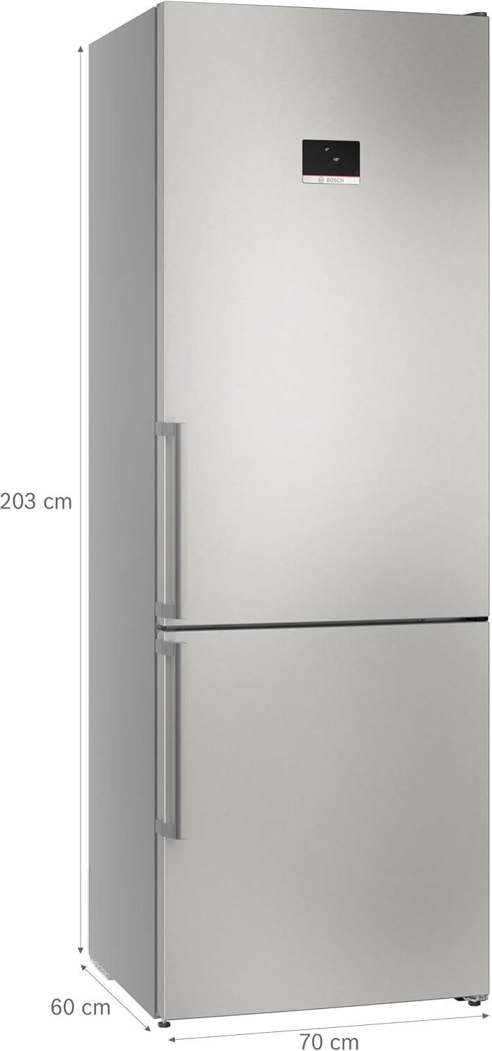 Bosch XXL Kühl-Gefrier-Kombination Serie 6, 203 x 70 cm, 311 L Kühlen und 129 L Gefrieren, NoFrost, VitaFresh XXL, Flex Interior, Ausklappbare Ablagenebene, Perfect Fit, Gebürsteter Stahl, KGN49AIBT