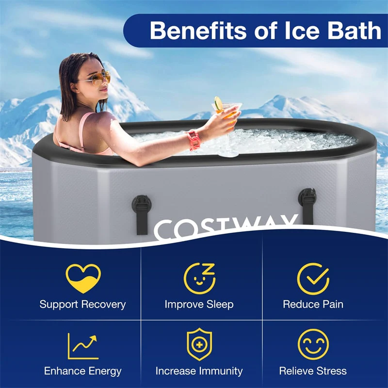 XL 129 Gal Oval Ice Bath Tub with Cover, Portable Inflatable Cold Plunge Tub with Backpack & Pump, Water Chiller Compatible for Cold Therapy