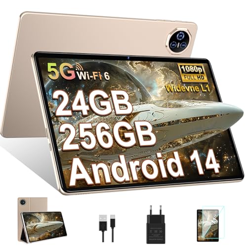 Biegedy Tablet 11 pollici Android 14 con 24 GB RAM 256 GB ROM(1 TB espandibile), tablet touch 8 core 2.0 GHz, 5 G WiFi, Widevine L1, GPS, 8000mAh, 5 MP 13 MP, Bluetooth, 1280 x 800 FHD, tablet oro : Informatica