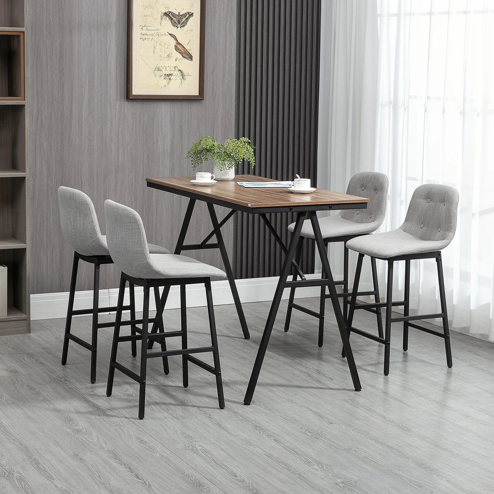 HOMCOM Bartisch-Set 5-tlg. mit Barhockern viel Platz hoher Sitzkomfort