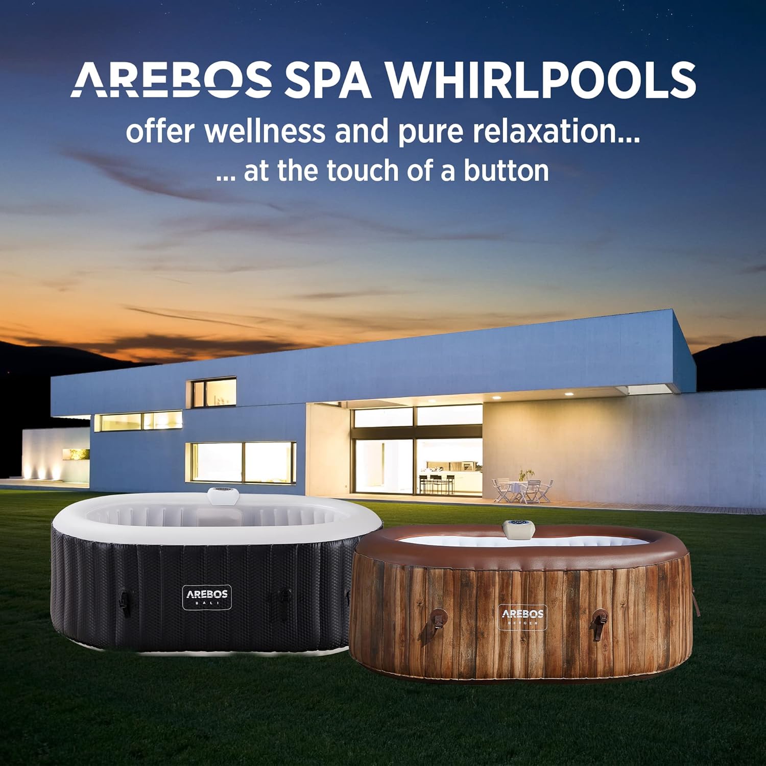 Arebos Whirlpool | Aufblasbar | In- & Outdoor | 190x120 cm oval | 2 Personen | 90 Massagedüsen | mit Heizung | 550 Liter | Inkl. Abdeckung | Bubble Spa & Wellness Massage